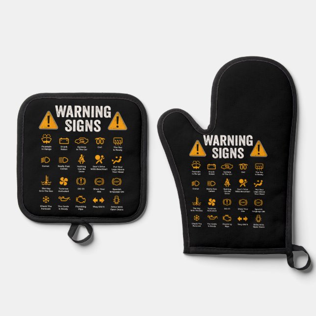 Funny Driving Warning Signs 101 Auto Mechanic Gift Oven Mitt & Pot Holder Set (Front)