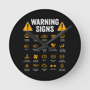 Funny Driving Warning Signs 101 Auto Mechanic Gift Round Clock