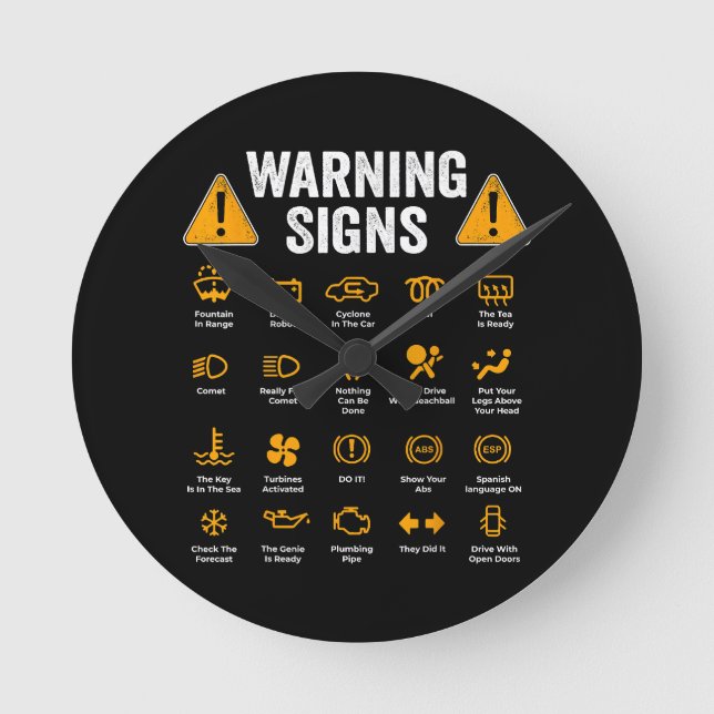 Funny Driving Warning Signs 101 Auto Mechanic Gift Round Clock (Front)
