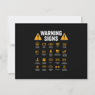 Funny Driving Warning Signs 101 Auto Mechanic Gift RSVP Card