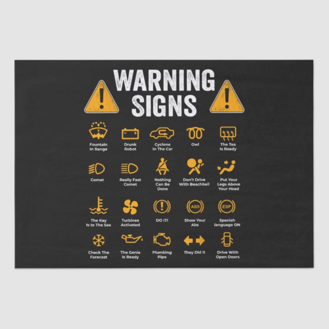 Funny Driving Warning Signs 101 Auto Mechanic Gift Tissue Paper (Front)