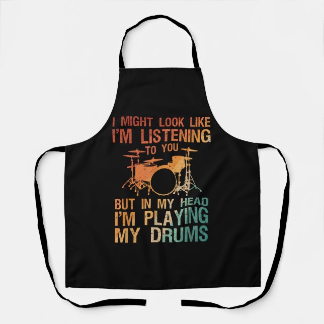 Funny Drummer Art For Men Women Drum Player Percus Apron (Front)