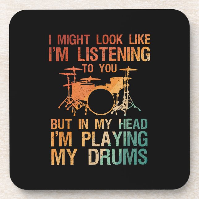 Funny Drummer Art For Men Women Drum Player Percus Coaster (Front)