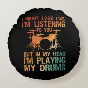 Funny Drummer Art For Men Women Drum Player Percus Round Cushion