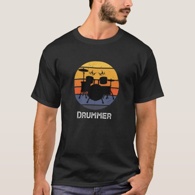 Funny Drummer Art For Men Women Drum Set Drumming  T-Shirt (Front)