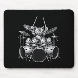 Funny Drummer Cat Playing Drum Set Music Art Mouse Mat