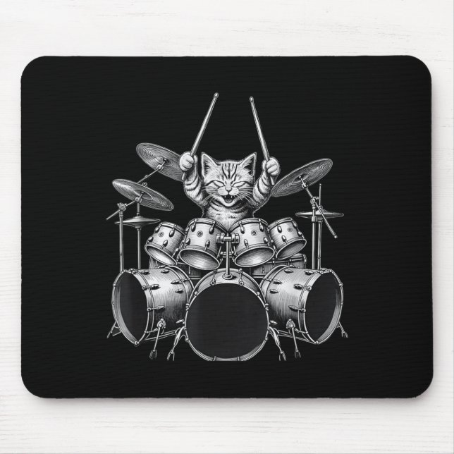 Funny Drummer Cat Playing Drum Set Music Art Mouse Mat (Front)