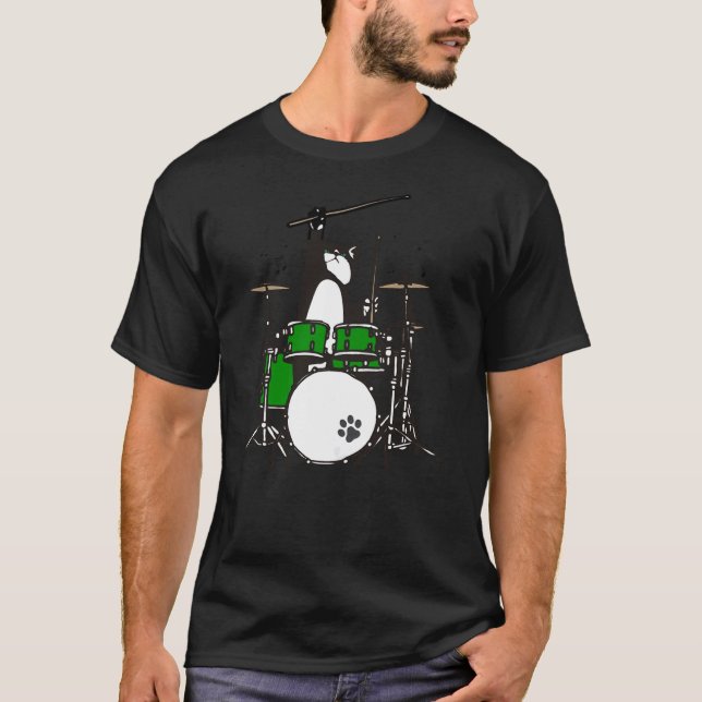 Funny Drummer Cat Playing Drums Musician Cat Shirt (Front)