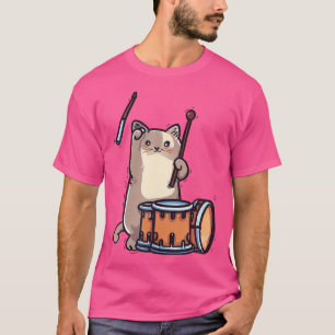 Funny Drummer Cat With Drumkit Percussion Cat Play T-Shirt