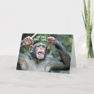 Funny Drummer Chimp Four Count Greeting Card