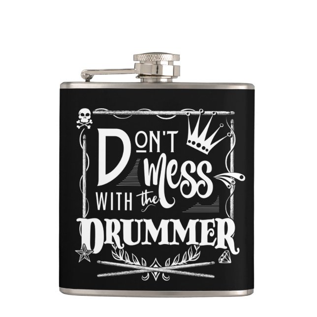 Funny Drummer Percussion Drum Drumsticks Drumming  Hip Flask (Front)