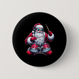 Funny Drummer Santa Xmas Santa Playing Drums 6 Cm Round Badge