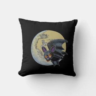 Funny Drunk Halloween Full Moon Bat Cushion