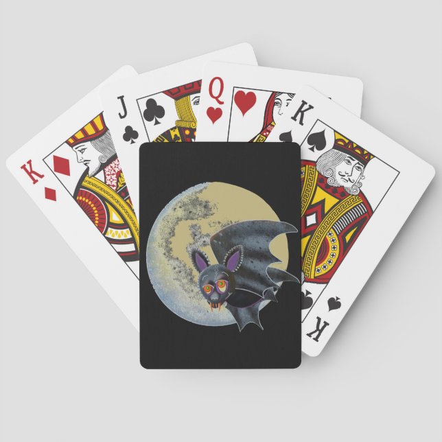 Funny Drunk Halloween Full Moon Bat Playing Cards (Back)
