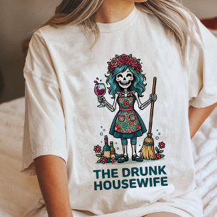 Funny Drunk Housewife Skeleton With Wine Tri-Blend Shirt