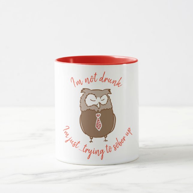 Funny drunk owl cute cartoon drinking humour  mug (Center)