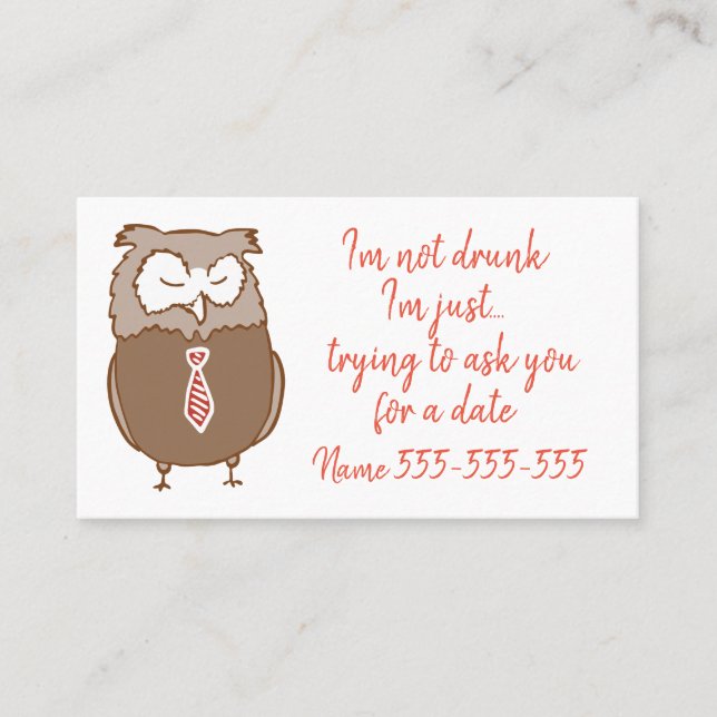 Funny drunk owl date business card (Front)