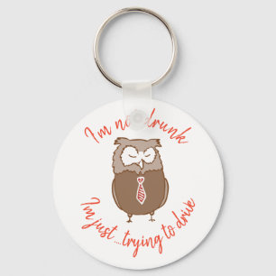 Funny drunk owl gag gift key ring