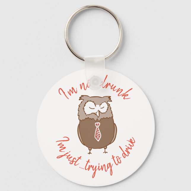 Funny drunk owl gag gift key ring (Front)