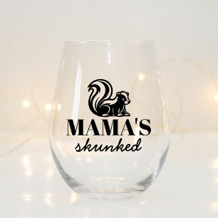 Funny Drunk Skunk Gift For Mum Who Loves Drinking Stemless Wine Glass