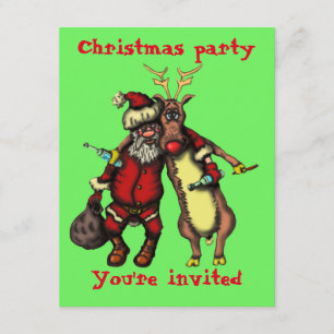 Funny drunken Santa and Rudolph Christmas card