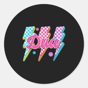 Funny Dua Lightning Bolt Chequered I Love Dua 80's Classic Round Sticker