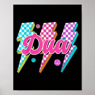 Funny Dua Lightning Bolt Chequered I Love Dua 80's Poster