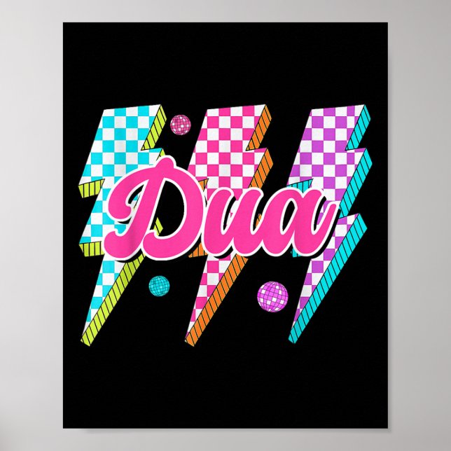 Funny Dua Lightning Bolt Chequered I Love Dua 80's Poster (Front)