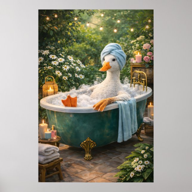 Funny Duck Bath Poster, Whimsical Animal Bathroom Poster (Front)