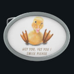 Funny Duck Belt Buckle - Custom Text<br><div class="desc">Funny Belt Buckles with Yellow Duck Playful Wink Happy Smile Cartoon Drawing and Text Belt Buckle - Customizable - or Choose / Add Your Unique Text / Font / Color - Make Your Special Gift - Resize and move or remove and add elements / image with Customization tool ! -...</div>