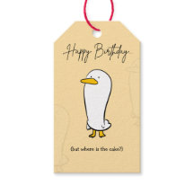 Funny Duck Birthday Sticker-But where is the cake