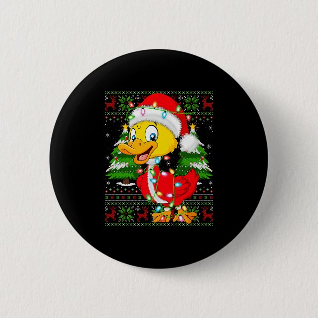 Funny Duck Christmas Lights Santa Costume Ugly Xma 6 Cm Round Badge (Front)