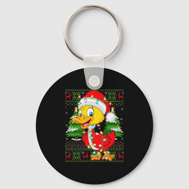 Funny Duck Christmas Lights Santa Costume Ugly Xma Key Ring (Front)