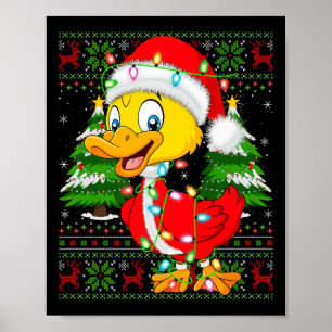 Funny Duck Christmas Lights Santa Costume Ugly Xma Poster