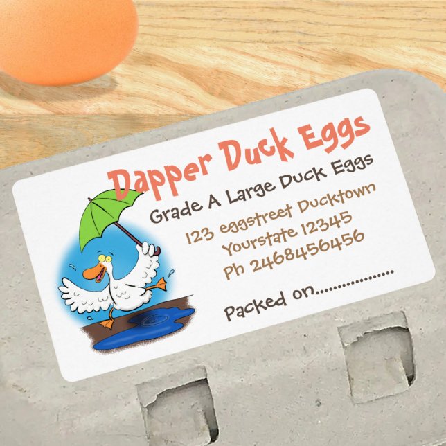 Funny duck dancing cartoon illustration egg carton (Sell your duck eggs with these cute cartoon labels and share the fun!)