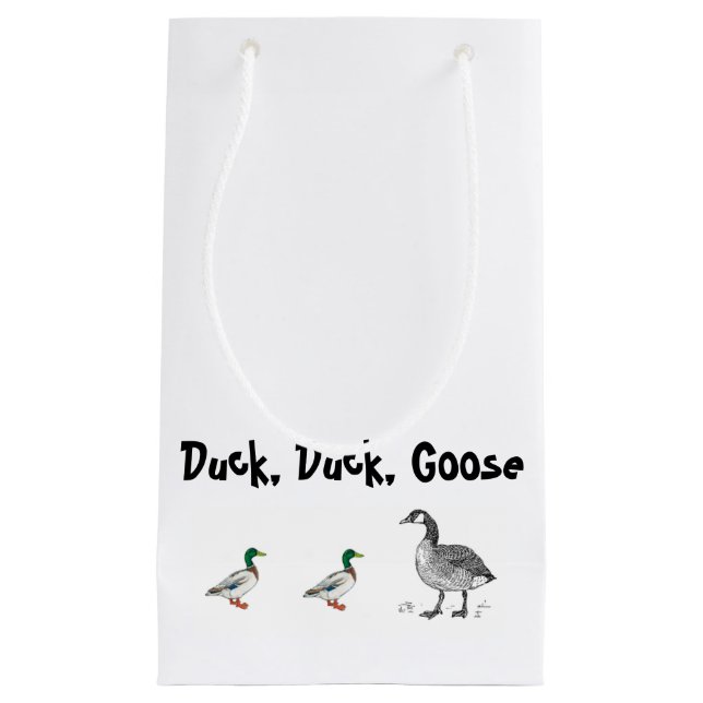 Funny Duck Duck Goose Cartoon, Kids Game Pun Small Gift Bag (Front)