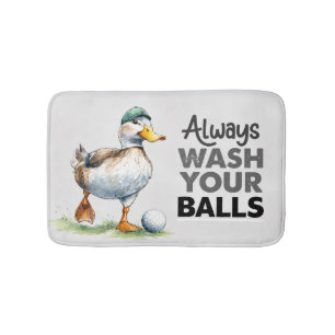 Funny Duck Golfer Always Wash Your Balls Bath Mat