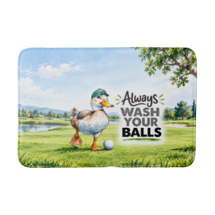 Funny Duck Golfer Always Wash Your Balls Bath Mat