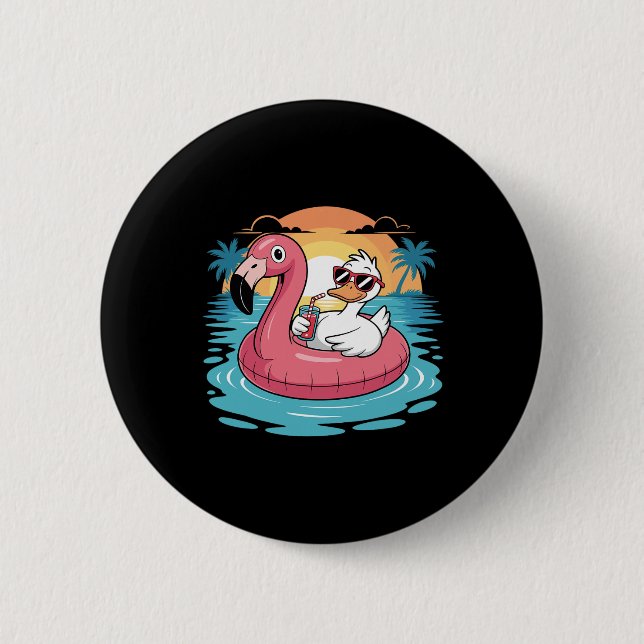 Funny Duck Hawaiian Flamingo Float Beach Summer Va 6 Cm Round Badge (Front)