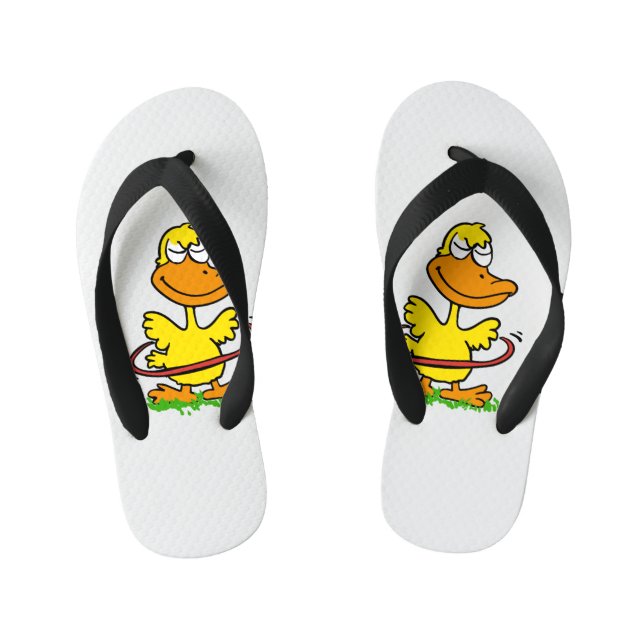Funny duck hula hoop | Choose background colour Kid's Flip Flops (Footbed)