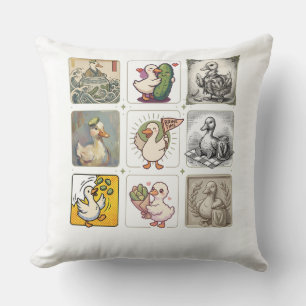 Funny Duck Illustration Grid Art Cushion