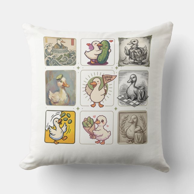 Funny Duck Illustration Grid Art Cushion (Front)