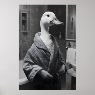 Funny Duck in Bathrobe Print, Quirky Bathroom Wall Poster