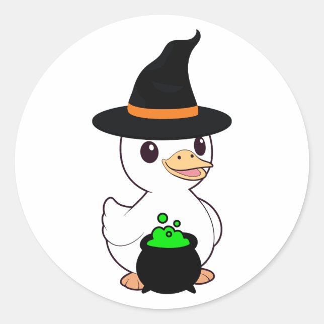 Funny Duck is a witch Classic Round Sticker (Front)