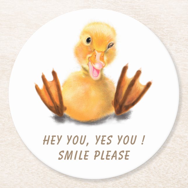 Funny Duck Paper Coaster Smile - Custom Text (Front)
