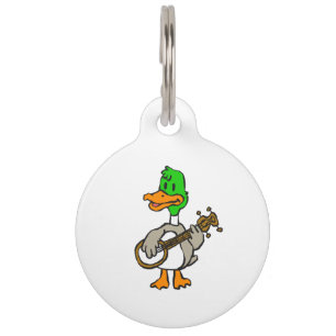 Funny duck playing banjo   choose background colou pet tag