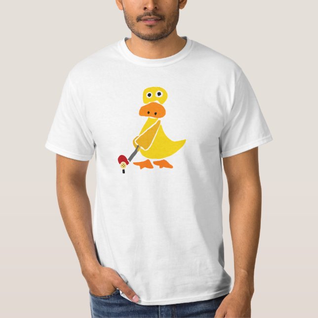 Funny Duck Playing Golf Primitive Art T-Shirt (Front)