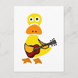 Funny Duck Playing Guitar Primitive Art Postcard
