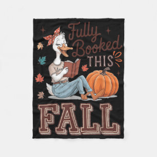 Funny Duck Reading Pumpkin Fully Booked This Fall Fleece Blanket