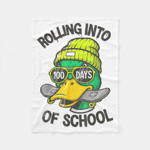 Funny Duck Skateboard 100 Days Of School Outfit Fleece Blanket